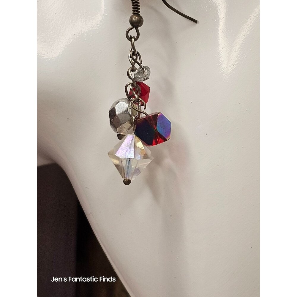 Made with Swarovski Crystal Red Bead‎ Dangle Silver Earrings Hand Made OOAK